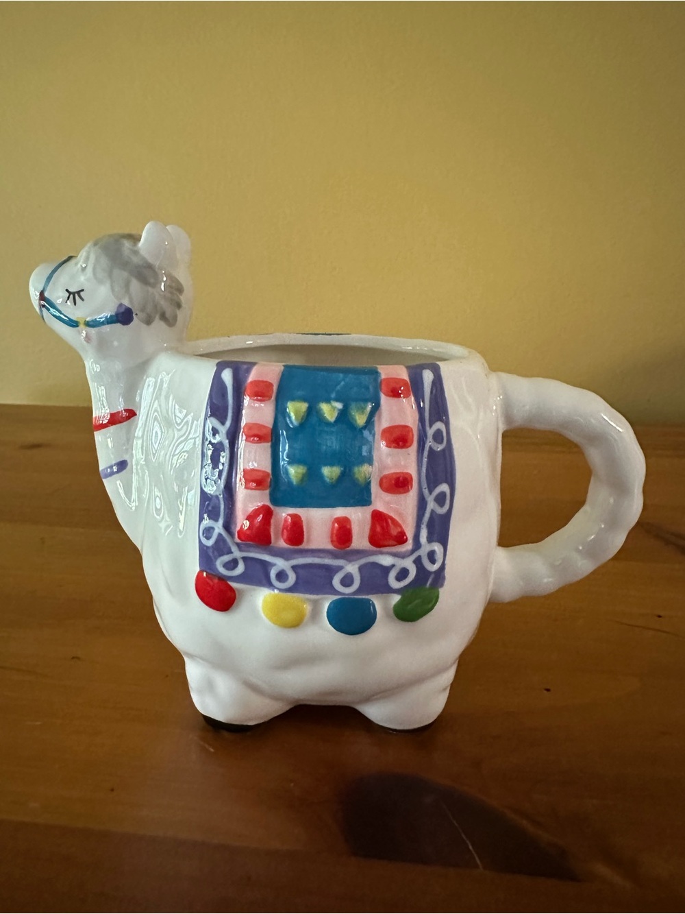 Ceramic White Llama Planter with Colorful Saddle - Home Art